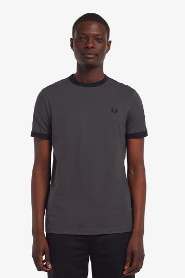 Black Fred Perry Tonal Tape Ringer Men's T Shirts | PH 1790LISH